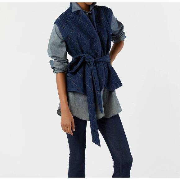ANN MASHBURN Jackets & Blazers - NEW ANN MASHBURN corinne patchwork vest in indigo patchwork matelassé
